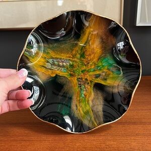 Vintage Seetusee Glassware by Mayfair Enameled Art Glassware Tray Dish Canada